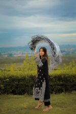 Black embroidered with brochea dupatta