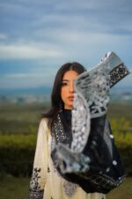 White Embroidered with organza dupatta
