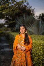 1Yellow emb with chiffon dupatta - Image 2