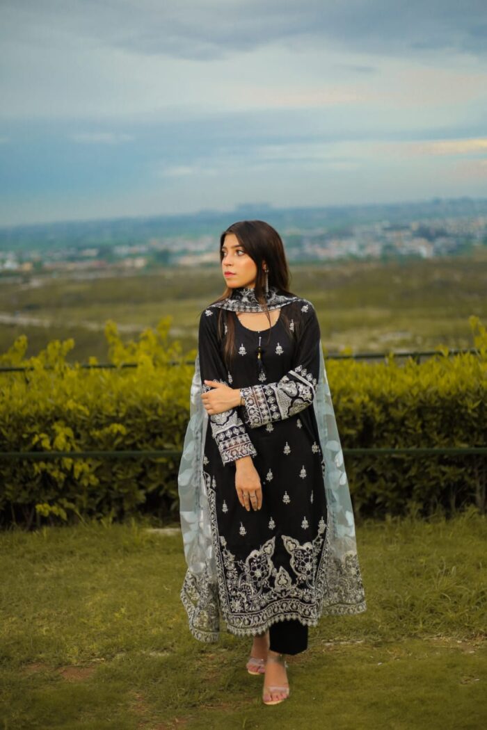 Black embroidered with brochea dupatta - Image 5