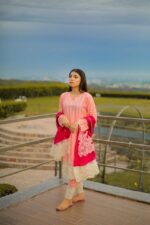 Pink embroidered with silk embroidered dupatta - Image 6