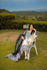 White Embroidered with organza dupatta - Image 8