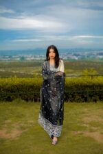 White Embroidered with organza dupatta - Image 9