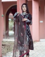 Raw silk with organza dupatta - Image 2